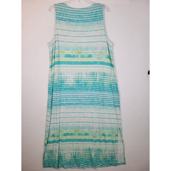 J Jill Womens Seafoam Free Flow Tank Midi Dress Size XL Green Striped Beachy - Picture 9 of 9